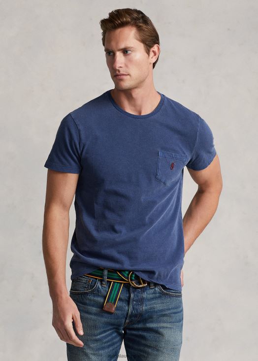 t-shirt personnalisé à poche en jersey coupe slim 46T60T313 Hommes Ralph Lauren bleu marine clair