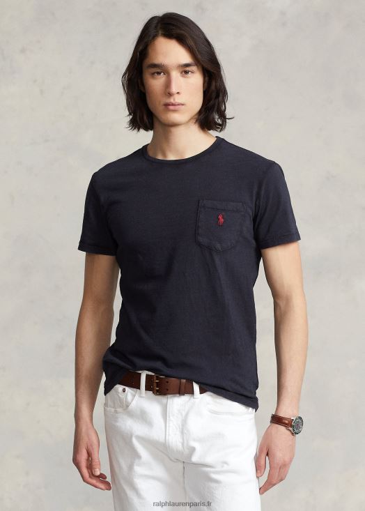 t-shirt personnalisé à poche en jersey coupe slim 46T60T316 Hommes Ralph Lauren noir