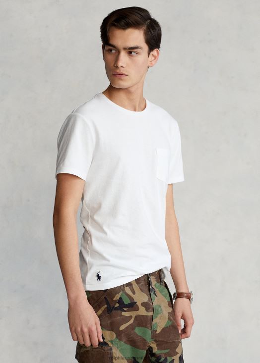 t-shirt personnalisé à poche en jersey coupe slim 46T60T343 Hommes Ralph Lauren blanc