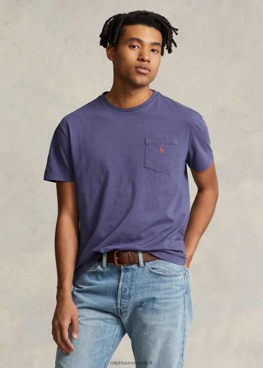 t-shirt à poche en coton et lin coupe classique 46T60T372 Hommes Ralph Lauren remise à bateaux marine