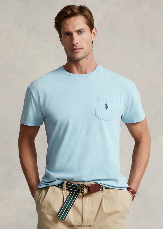 t-shirt à poche en coton et lin coupe classique 46T60T373 Hommes Ralph Lauren poudre bleue