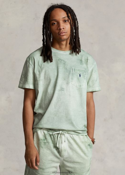 t-shirt à poche en coton et lin coupe classique 46T60T549 Hommes Ralph Lauren menthe fanée