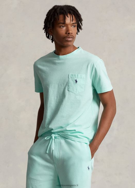 t-shirt à poche en coton et lin coupe classique 46T60T8558 Hommes Ralph Lauren île aquatique