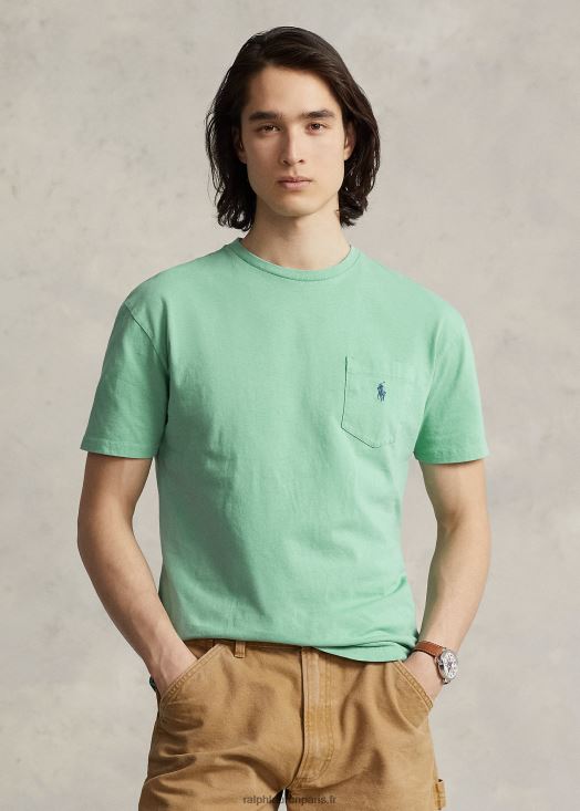 t-shirt à poche en coton et lin coupe classique 46T60T8559 Hommes Ralph Lauren vert essex