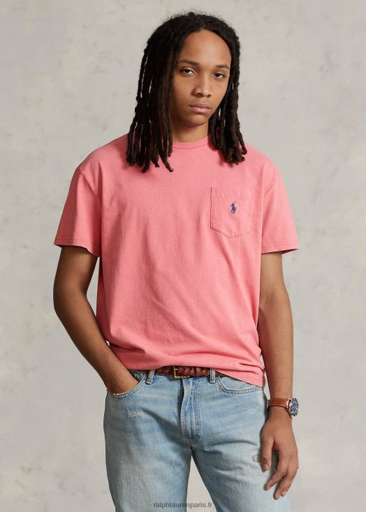 t-shirt à poche en coton et lin coupe classique 46T60T8561 Hommes Ralph Lauren rose du désert