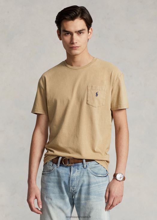 t-shirt à poche en coton et lin coupe classique 46T60T8562 Hommes Ralph Lauren kaki vintage
