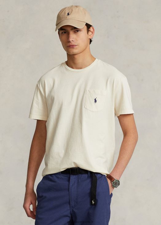 t-shirt à poche en coton et lin coupe classique 46T60T8563 Hommes Ralph Lauren crème de parchemin