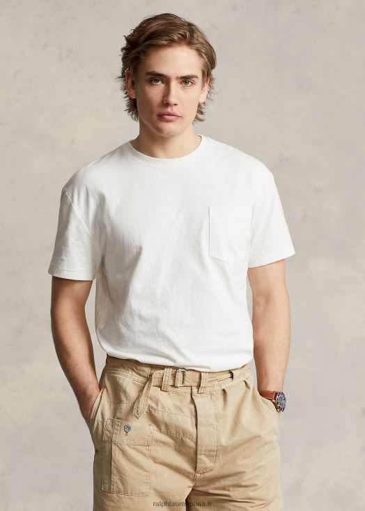 t-shirt à poche en jersey coupe classique 46T60T942 Hommes Ralph Lauren lavage de pont blanc
