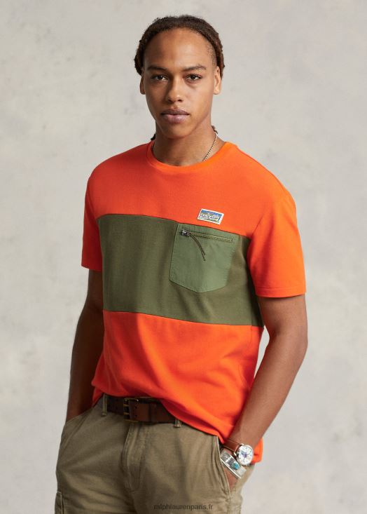 t-shirt utilitaire coupe classique en maille 46T60T8518 Hommes Ralph Lauren voile orange multi