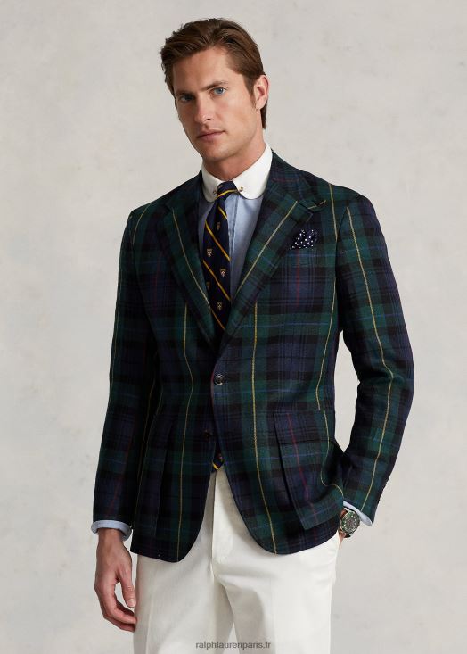 la veste en lin à carreaux rl67 46T60T1286 Hommes Ralph Lauren montre noire avec déco rby