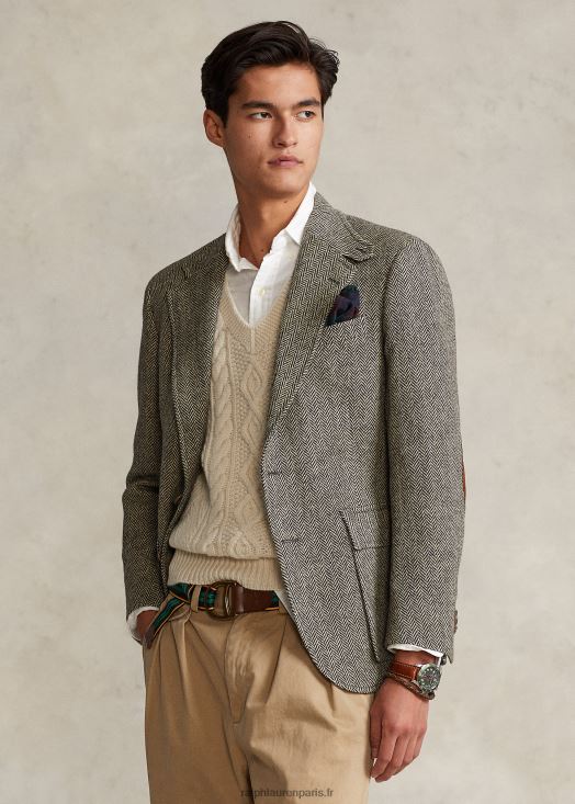 la veste rl67 46T60T8522 Hommes Ralph Lauren noir et crème