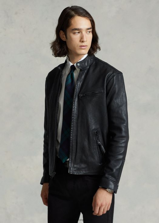 veste café racer en cuir d'agneau 46T60T1140 Hommes Ralph Lauren noir