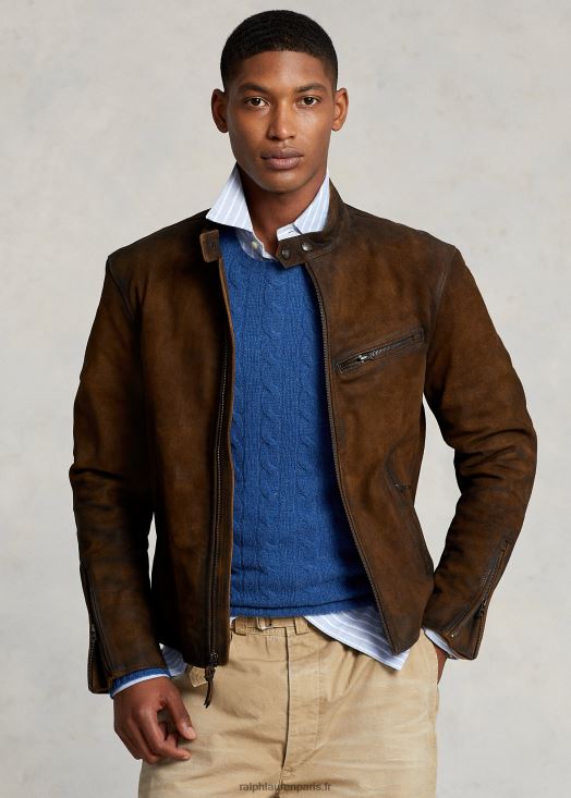 veste café racer en daim brut 46T60T1127 Hommes Ralph Lauren brun forgeron