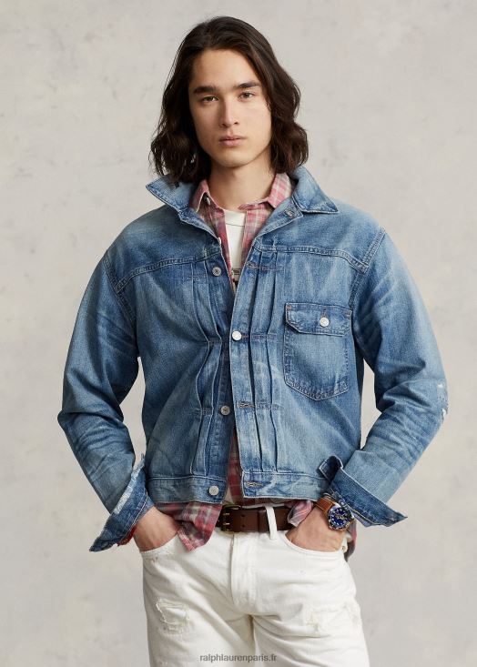 veste camionneur en jean effet vieilli 46T60T1242 Hommes Ralph Lauren glenville