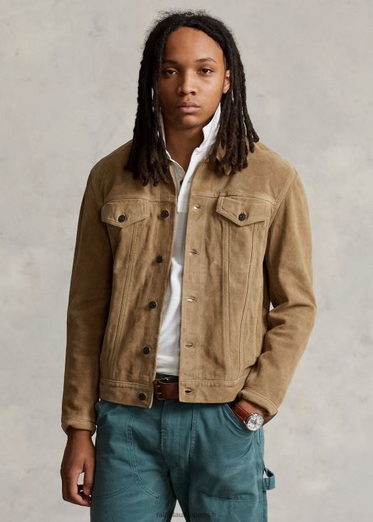 veste de camionneur en daim 46T60T1191 Hommes Ralph Lauren désert kaki
