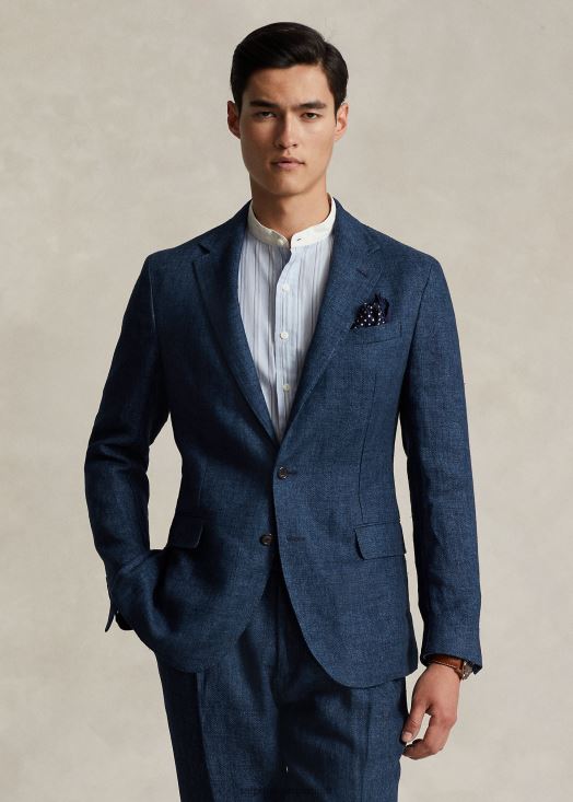 veste de costume à chevrons en lin doux polo 46T60T496 Hommes Ralph Lauren marine