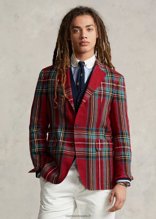 veste de costume polo en lin doux à carreaux 46T60T1272 Hommes Ralph Lauren multicolore rouge/vert