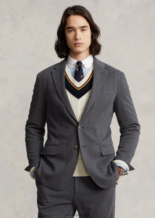 veste de costume polo en maille douce à fines rayures 46T60T1161 Hommes Ralph Lauren gris foncé