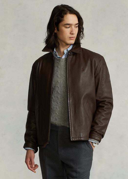 veste en cuir d'agneau 46T60T1031 Hommes Ralph Lauren bison marron