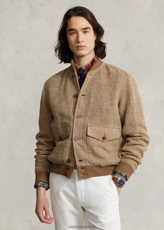 veste en tweed de lin mélangé 46T60T8612 Hommes Ralph Lauren beige/marron
