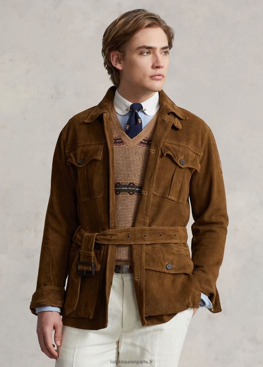 veste utilitaire ceinturée en daim 46T60T1210 Hommes Ralph Lauren brun forgeron