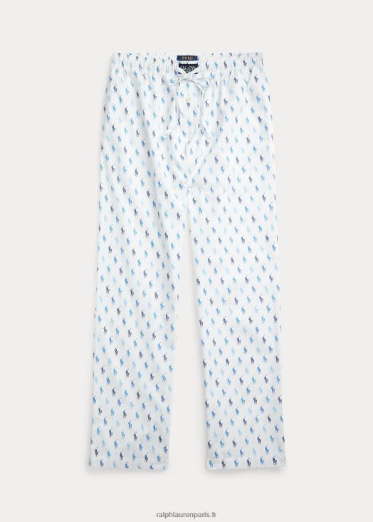 pantalon de pyjama poney signature 46T60T632 Hommes Ralph Lauren blanc/bleu astor riviera