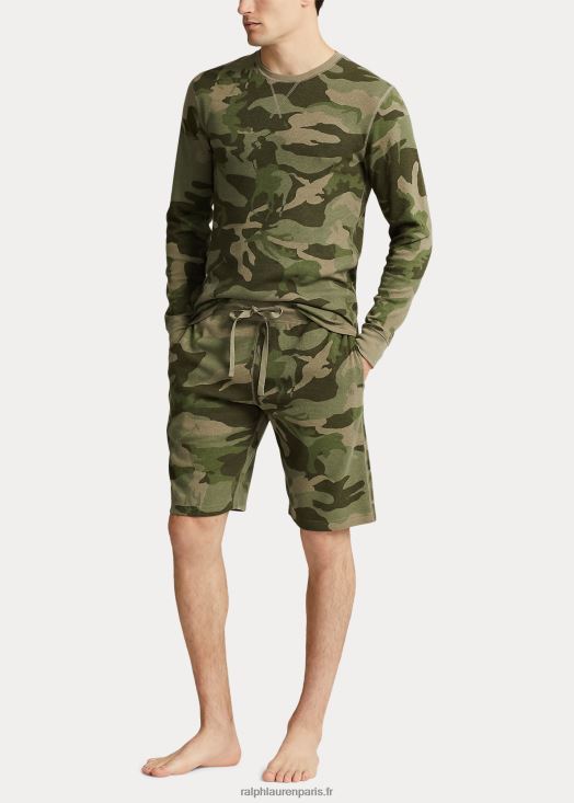 short de nuit en maille gaufrée 46T60T325 Hommes Ralph Lauren camouflage joueur olive